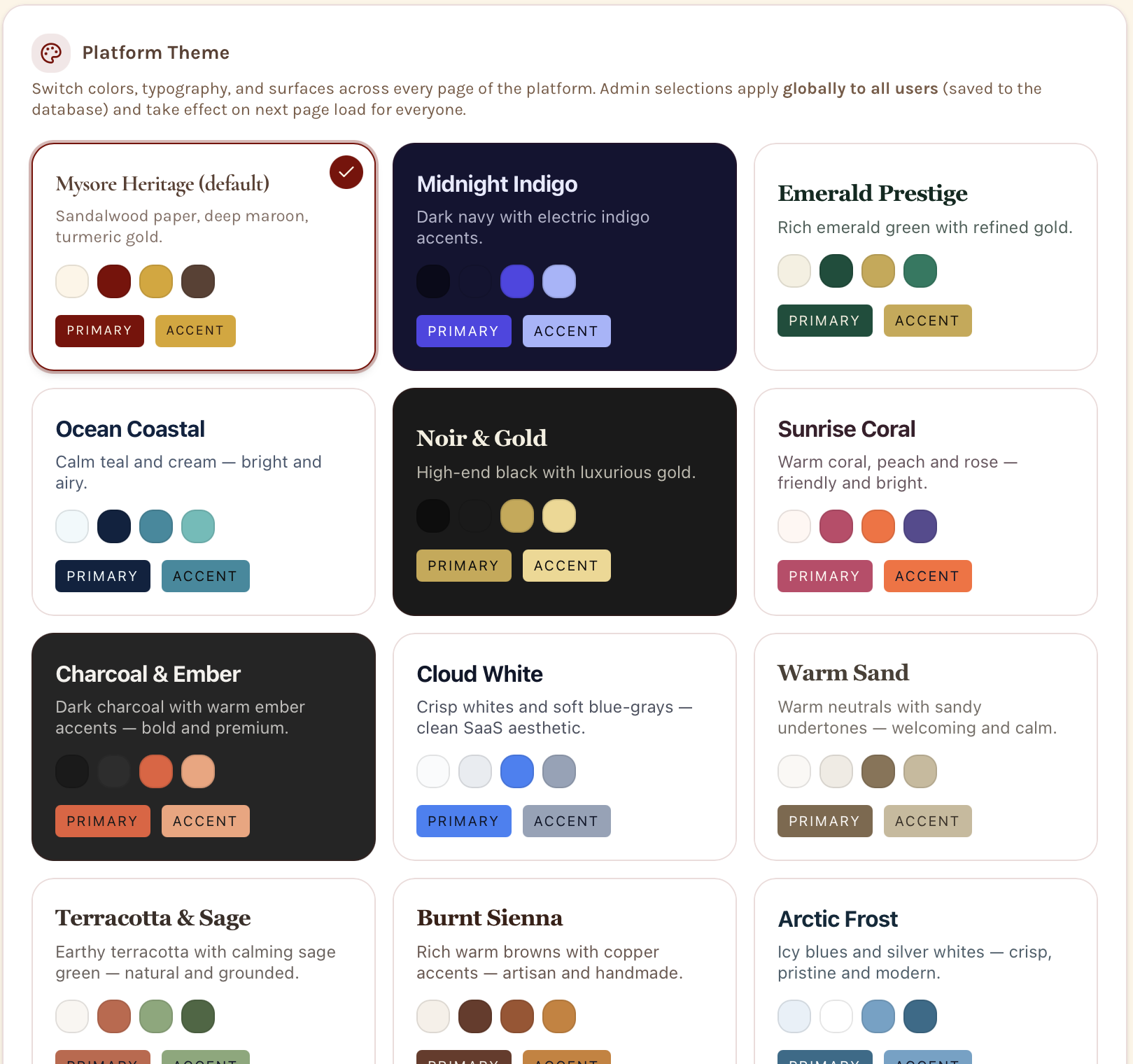 Eatoshi SaaS — Platform theme picker